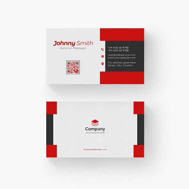 PSD white and black business card with red details