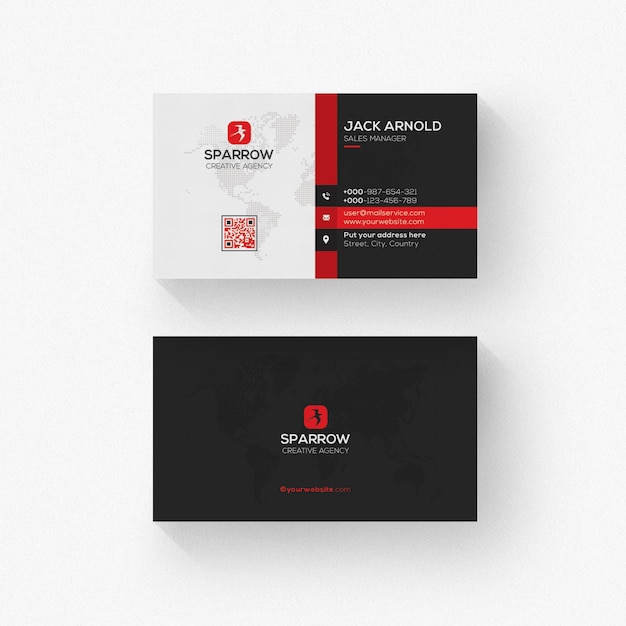 PSD white and black business card with red details