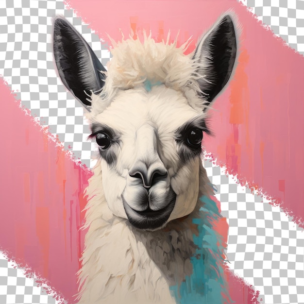 PSD white and black colored lama head positioned on the left side in a small zoo transparent background