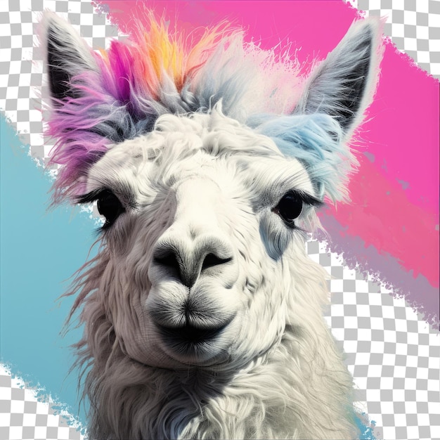 White and black colored lama head positioned on the left side in a small zoo transparent background