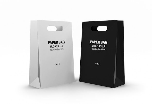 White and black paper bag mockup