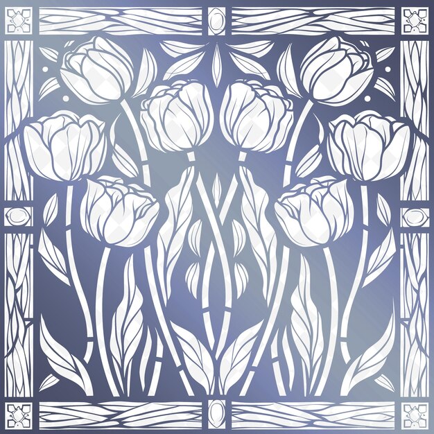 A white and black pattern with a white tulips on it