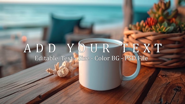 PSD white blank coffee mug mockup with a summer theme