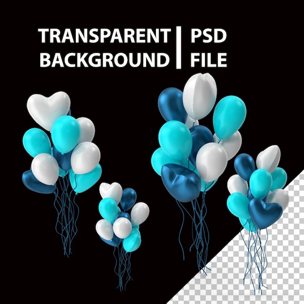 PSD white and blue balloons png