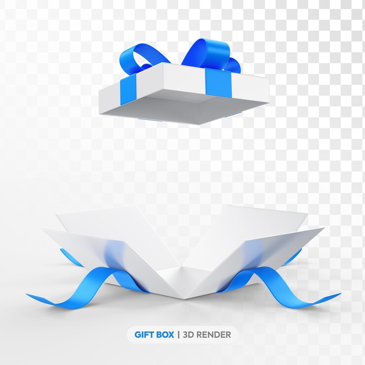 白と青のギフトボックス 3Dレンダリング
