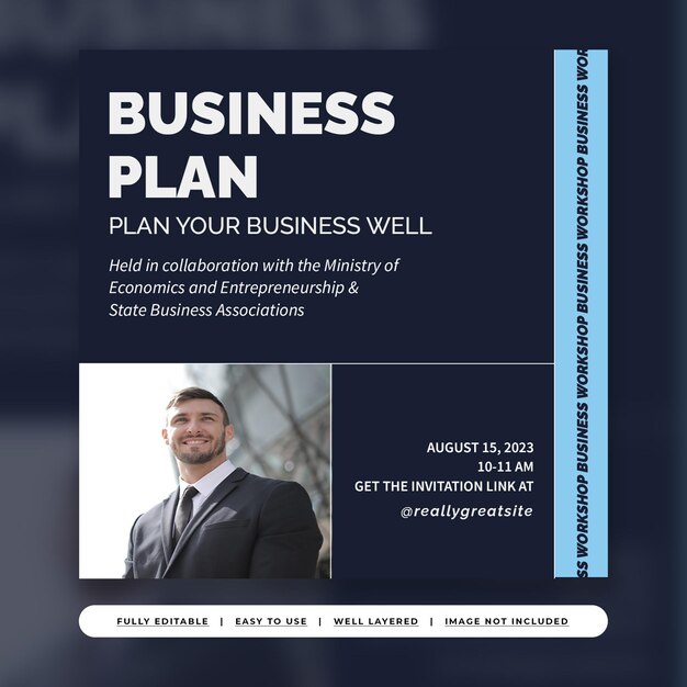 PSD white blue modern business workshop instagram post