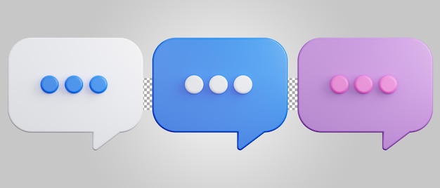 White blue purple bubble chat talk discussion On transparent background 3D Illustration