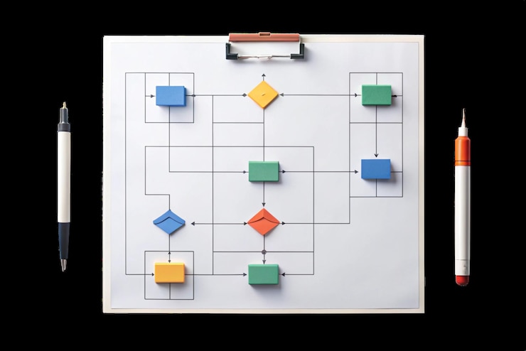 PSD a white board with colored boxes and a diagram of a game with the word quot game quot on it