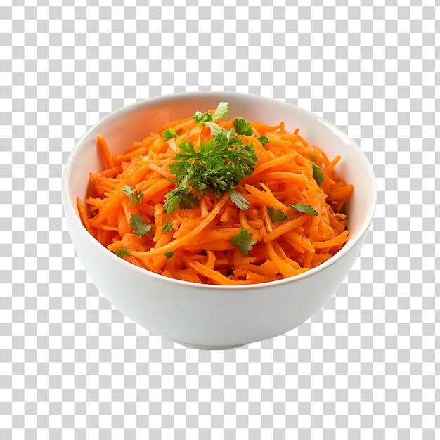 White bowl on carrot salad isolated on transparent background