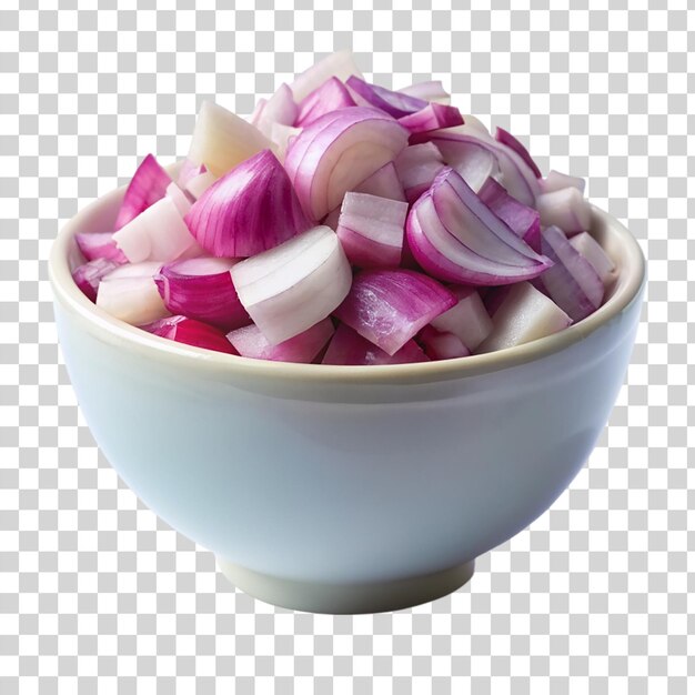 PSD a white bowl on coped onions on transparent background