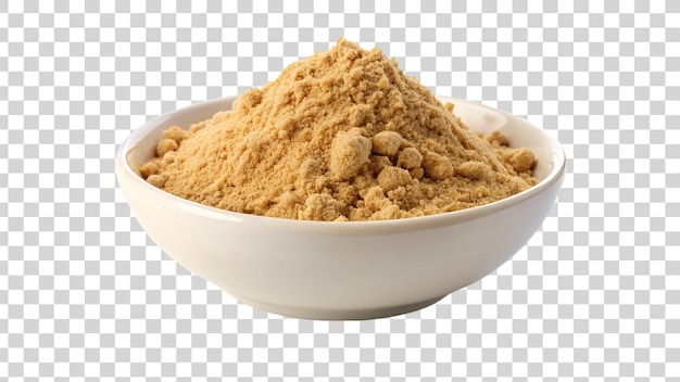 White bowl of ginger powder isolated on transparent background