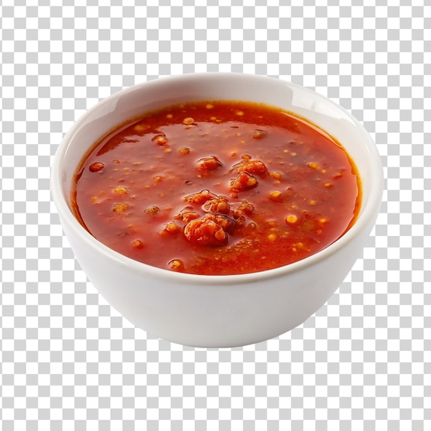 White bowl on hot chili sauce isolated on transparent background