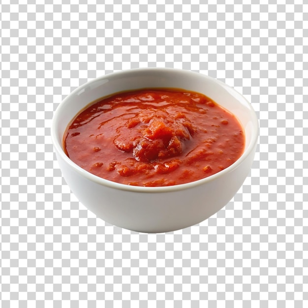 PSD white bowl on tomato sauce isolated on transparent background