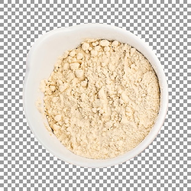 White bowl with a mixture of flour isolated on transparent background