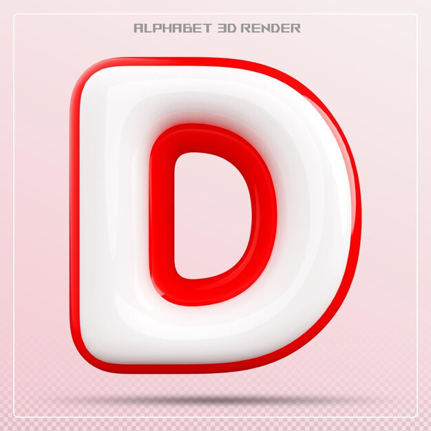 white bubble letter d font with frame red 3d render
