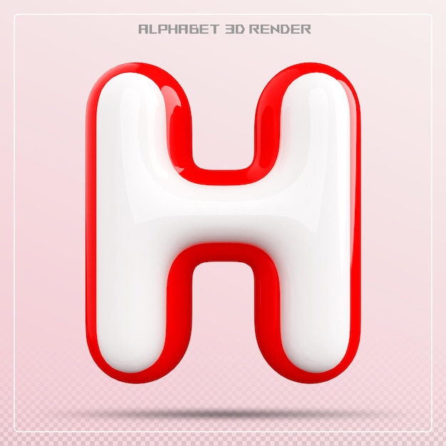 White Bubble letter H font with frame red 3d render