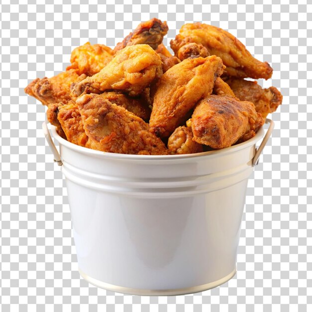 PSD white bucket of assorted flavored chicken wings isolated on transparent background