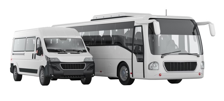 PSD white bus and minibus 3d rendering isolated on transparent background