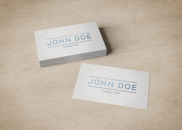 White business card pile on wood mockup