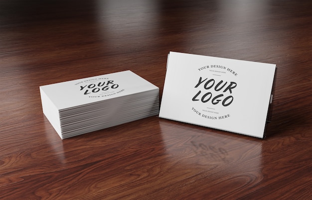 White business card stack on wooden surface