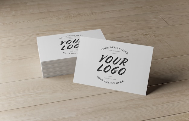 White business card stack on wooden surface