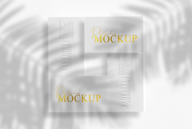 PSD white business card with gold embossed mockup top view