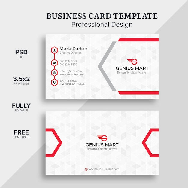 PSD white business card with red details