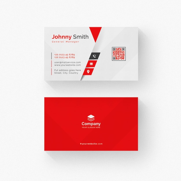 White business card with red details