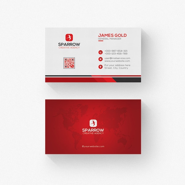 PSD white business card with red details