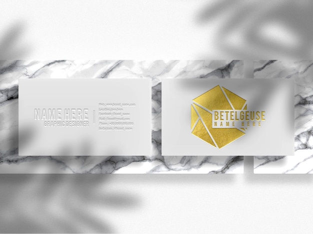 white business cards mockup with gold embossed