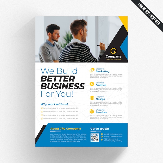 White business flyer with blue details