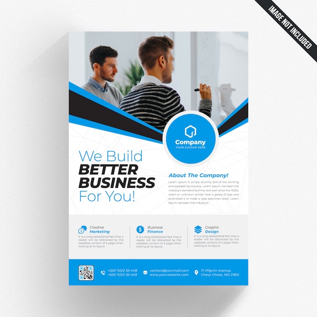 White business flyer with blue details