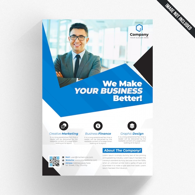 white business flyer with blue details