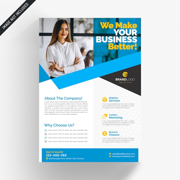 White business flyer with blue details