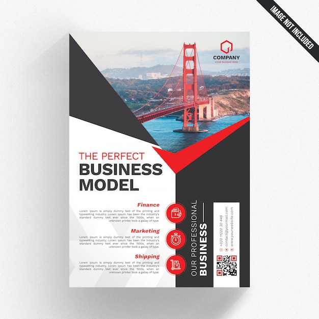 White business flyer with red and black details