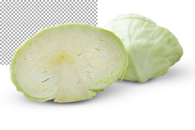 White cabbage cut in half on a transparent background