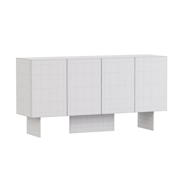 A white cabinet with four drawers and a shelf The cabinet is made of wood and has a modern design