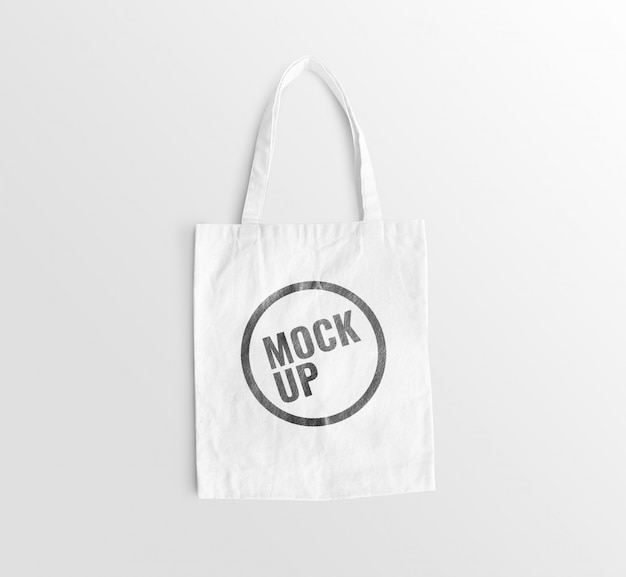 PSD white canvas bag on floor mockup realistic