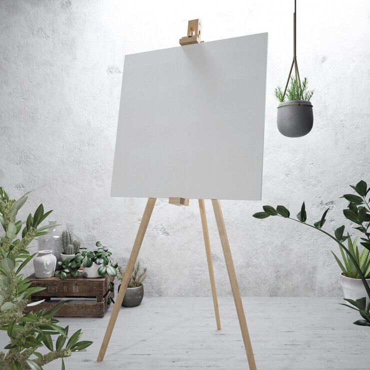 PSD white canvas on a easel