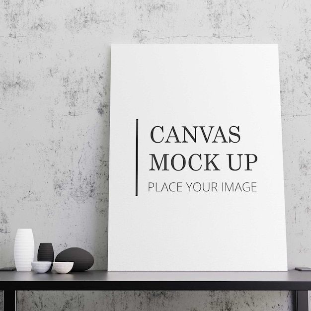 PSD white canvas mock up on black table