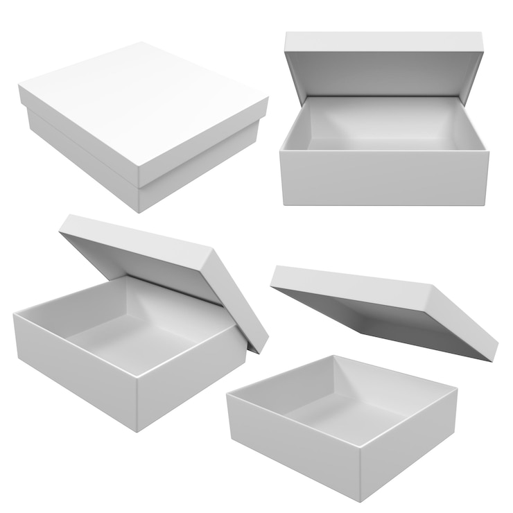 PSD white cardboard box in various angles