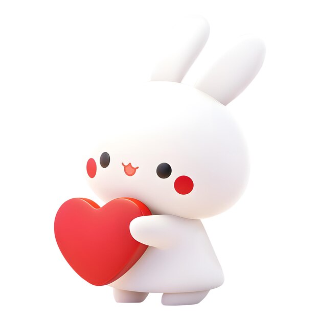 PSD white cartoon rabbit holding red heart generative ai