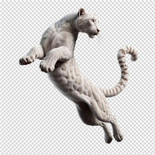 PSD a white cat with a white tail jumping in the air