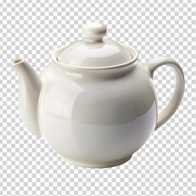 White ceramic teapot isolated on transparent background