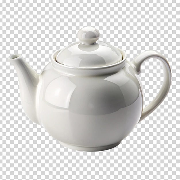 White ceramic teapot isolated on transparent background