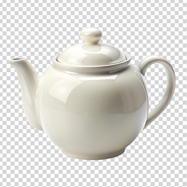 White ceramic teapot isolated on transparent background
