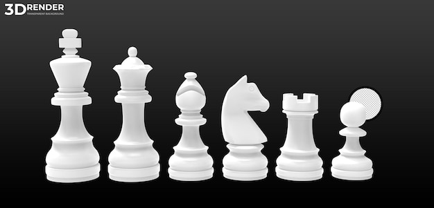 PSD white chess pieces 3d render a transparent background