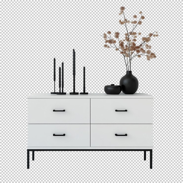 PSD white chest of drawers with four drawers and wood top