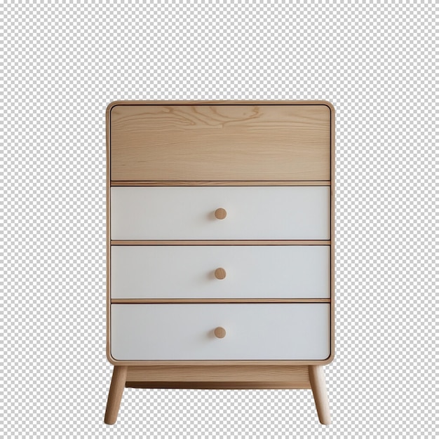 White Chest of Drawers with Four Drawers and Wood Top