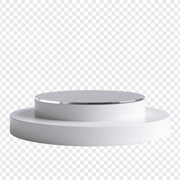 PSD white circular podium with metallic trim - 3d render